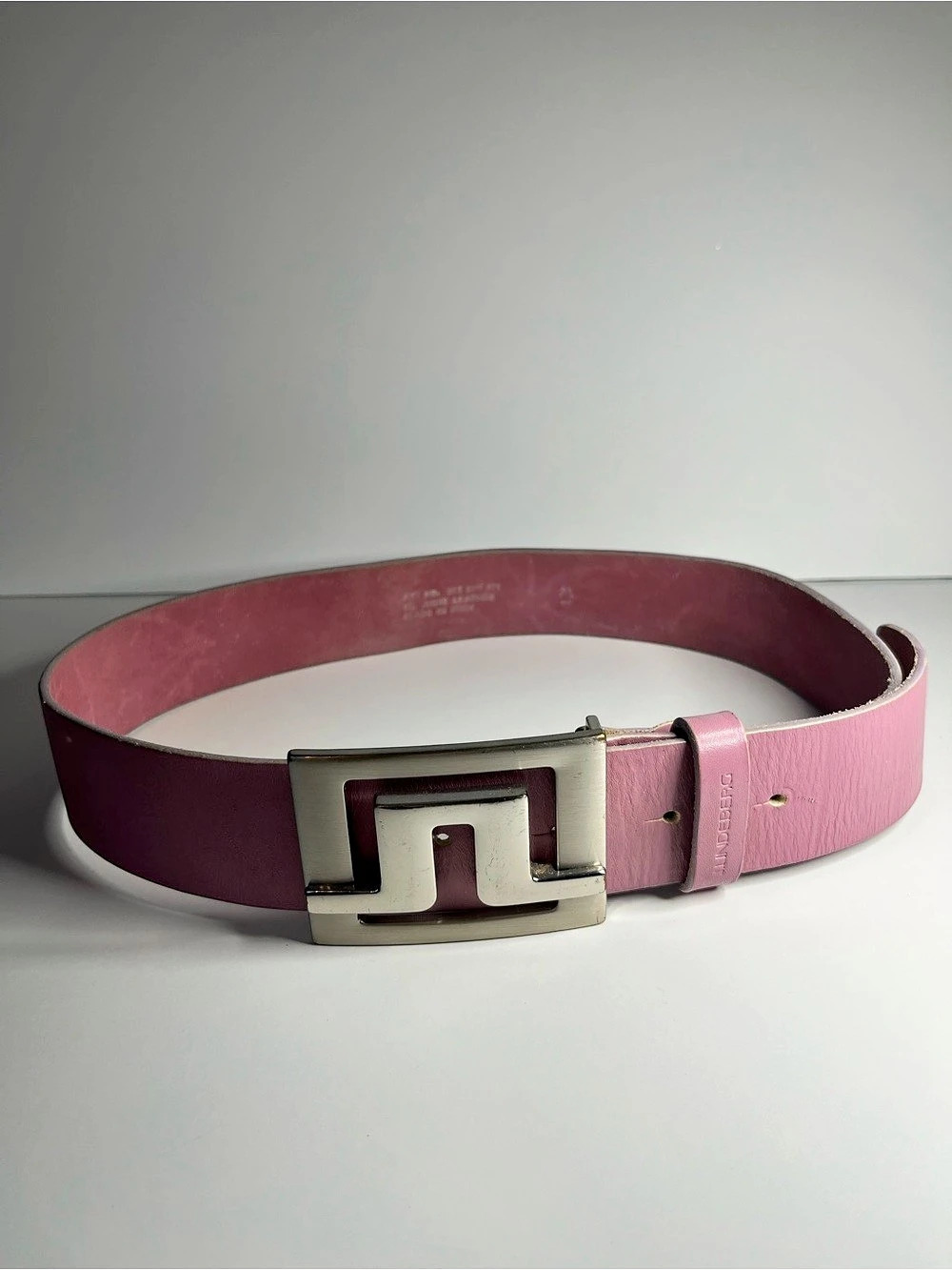 J.Lindeberg Bridger Leather Belt Pink with silver buckle